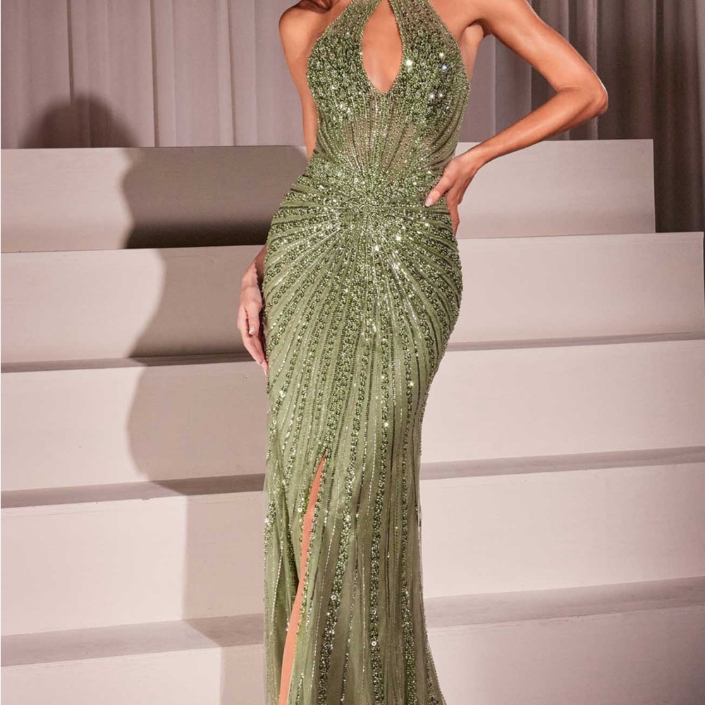 Green Sequin Halter Prom Gown
